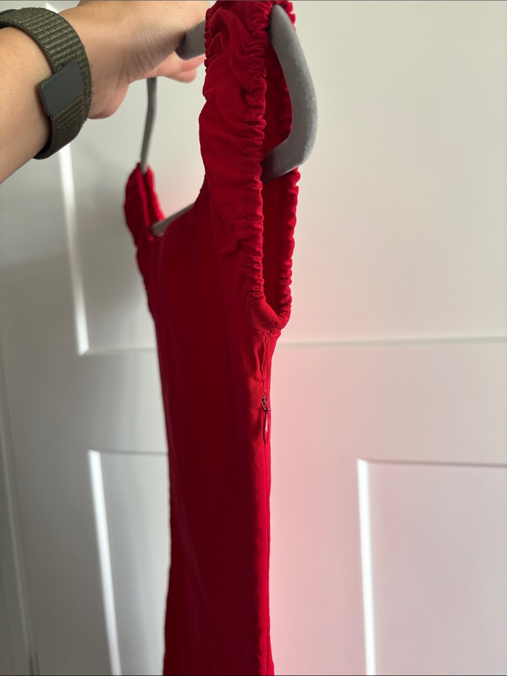 Zara Red Square-Neck Ruffle-Hem Dress - Picture 3 of 6